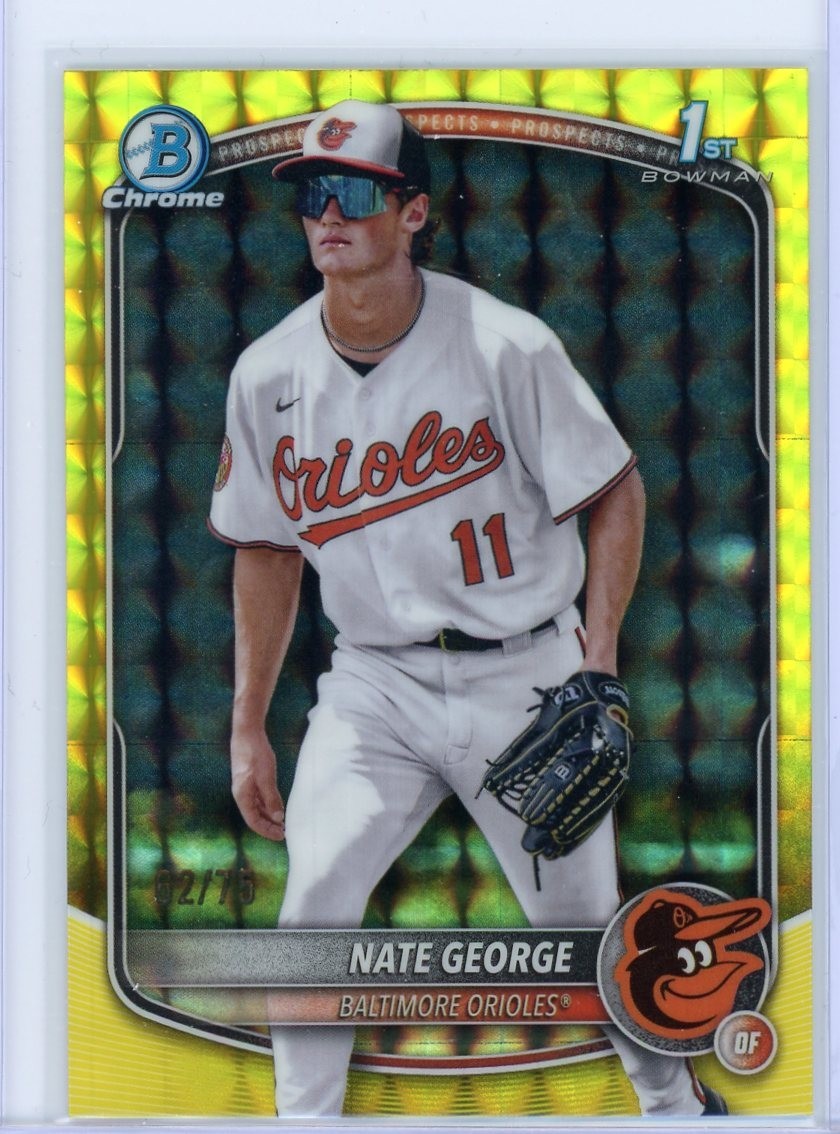 2025 Bowman Chrome Nate George, 1st Bowman #BCP-184 Gold Geometric Refractor /50
