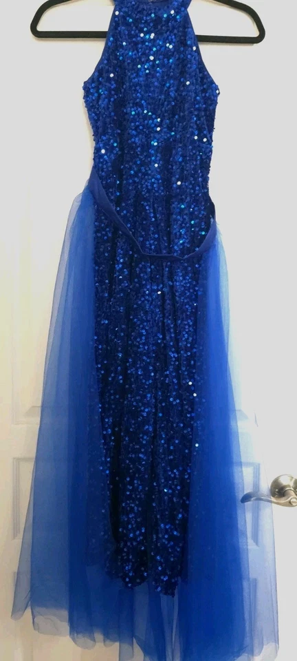 Adorable Mono Azul Lentejuelas con Superposición Falda Tule Desmontable, Beauty Peagent Foto 2 de 4