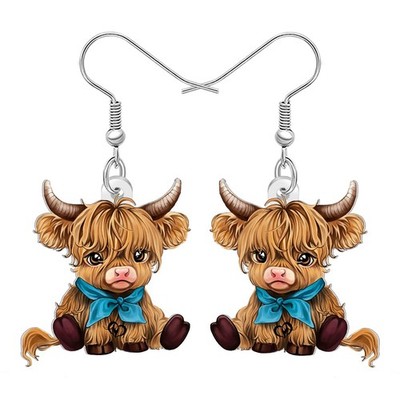 BONSNY Acrylic Highland Cow Earrings Dangle Gifts, Cute Cartoon Medium, Multi 