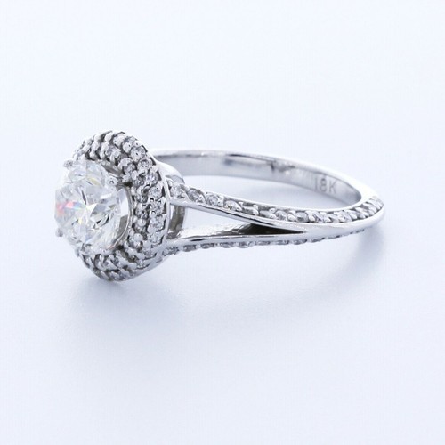 2.0 CT Lab-Created Diamond E/VS2 Round Cut 18K White Gold Prong Halo Accent Ring - Picture 2 of 3