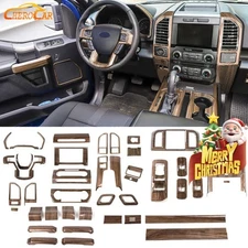 Wood Grain Full Set Interior Decor Cover Trim Overlay Kit For Ford F-150 2015-20