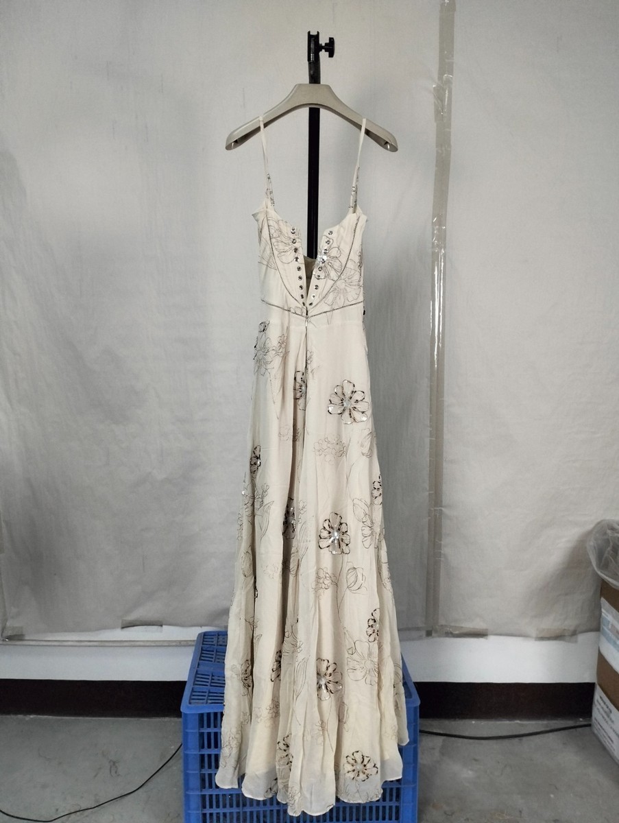 HOUSEOFCB 'Seren'VanillaEmbroideredHandBeadedFloralMaxiDress/Size S-US  (P)4-6/QA | eBay