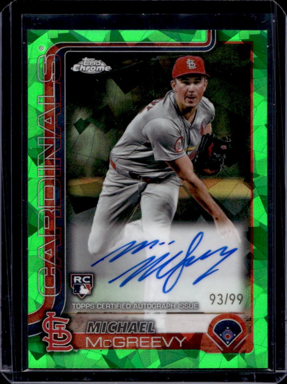 2025 Topps Chrome Sapphire Michael McGreevy Rookie Auto RC Green Refractor #/99