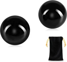 Learay 2PCS Black Obsidian Baoding Balls, Chinese Health Exercise Massage Balls
