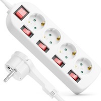 Steckdosenleiste 4-Fach Mehrfachsteckdose 1,4M Kabel Flachstecker Steckerleiste