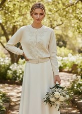 Vintage 1950's Beaded Angora Cardigan Ivory Pearl Button Hand Embroidered
