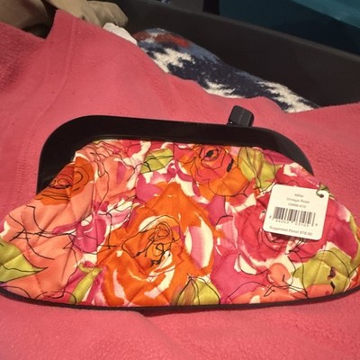Vera Bradley Vintage Rosie Kiss Lock Makeup Bag Multicolor Floral Cotton 8.5''