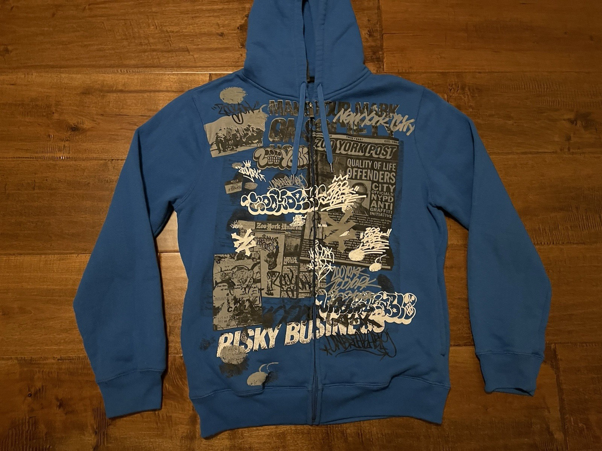 Vintage Y2K Zoo York Post Newspaper Graffiti Zip Hoodie Sweatshirt