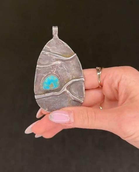 Brutalist Abstract Turquoise Statement Sterling S… - image 2