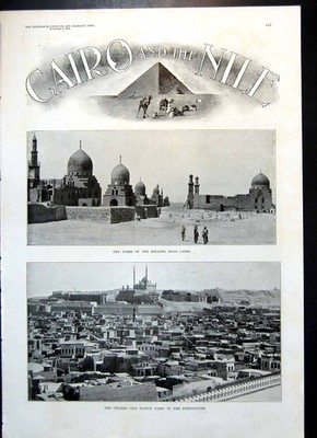 Alter antiker Druck Kairo Nil Zitadelle Gräber Khalifs Moschee El Azhar 1901 20.