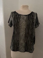 Ladies black multi and healing pattern sheer chiffon Blouse olive&oak M
