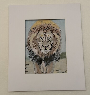 Aquarell Gemälde von Mark Leary Löwe auf der Pirsch