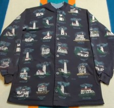 Vintage Art Unlimited Lighthouses Jacket Sweatshirt USA Made AOP Button Up M/L