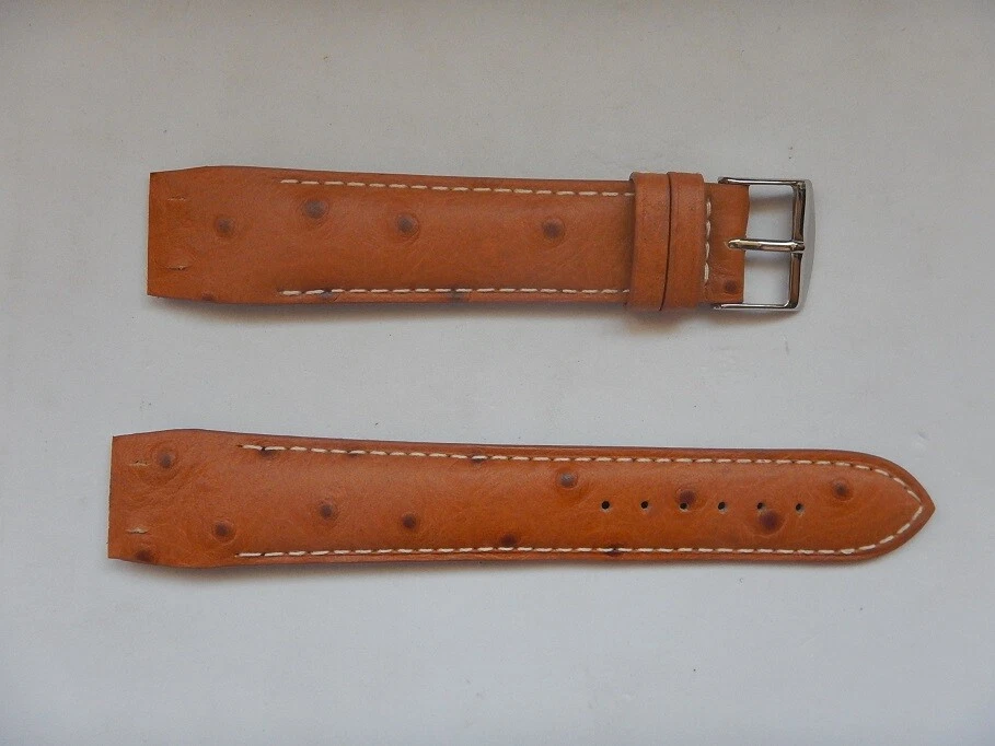 18 mm BRACELET VEAU VERITABLE FACON AUTRUCHE MARRON "MIEL"  ANSES FIXES SOUDÉES - Photo 4/4