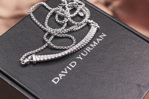 David Yurman New Diamond Pendant Necklace With Sterling Silver Chain.