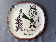 Vintage Ceramic Souvenir Cigar Ashtray COLORADO Fishing Handmade Signed 8"