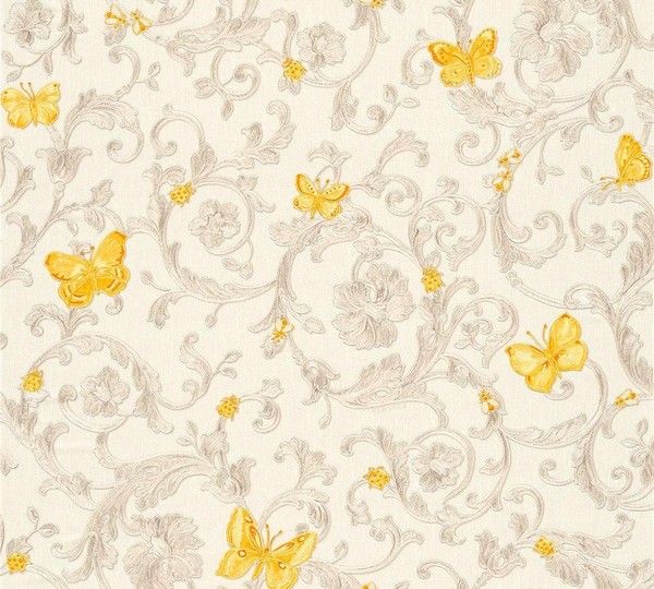 Designertapete Versace Home Ranken Weiß Gelb-Orange Glitzer 34325-3 (9,30€/1Qm)-image