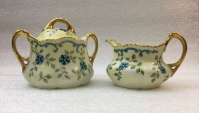 Antique Bauer & Pfeiffer Würtemberg Württemberg Porcelain Floral Creamer & Sugar