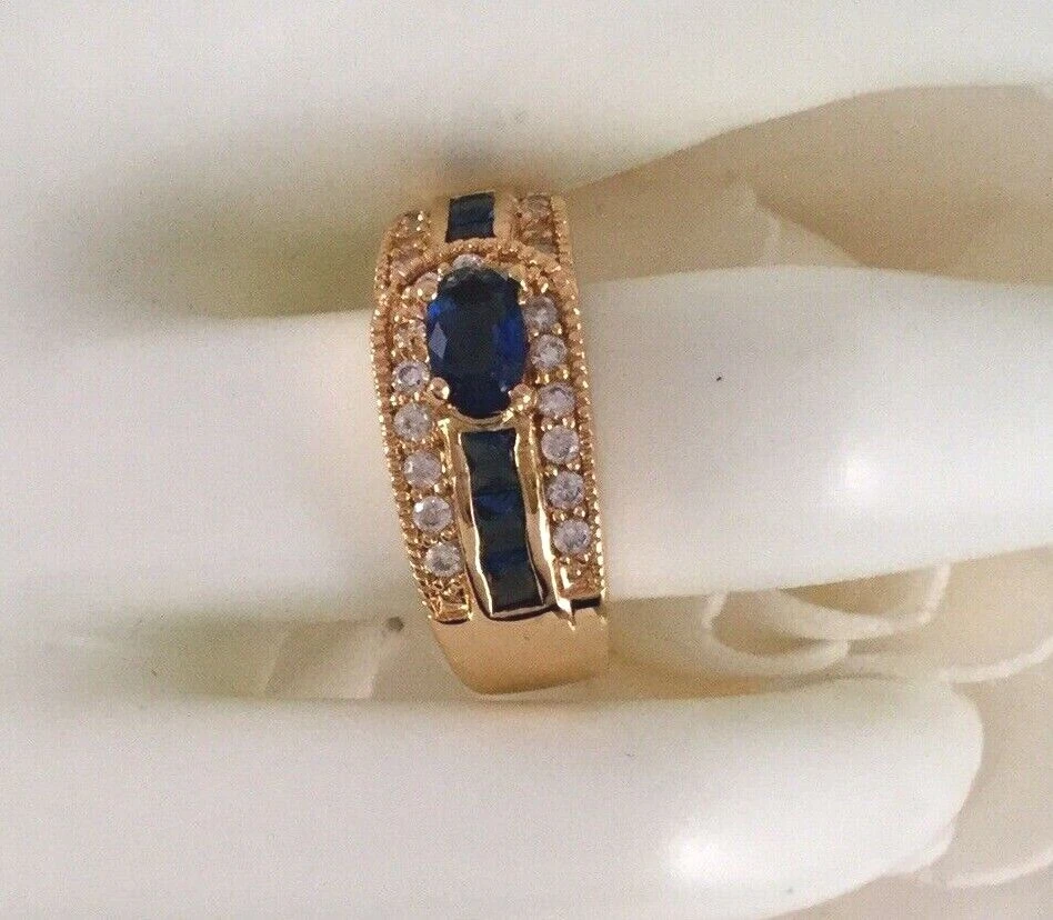 Joyería Vintage Anillo Oro Azul Blanco Zafiros Antiguo Deco Joyería Talla 7 O Foto 2 de 4