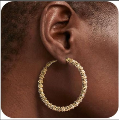 14k Gold Hoop Earrings For Women,Large Sparkly Gold Hoop Earrings Chunky,Big Rou