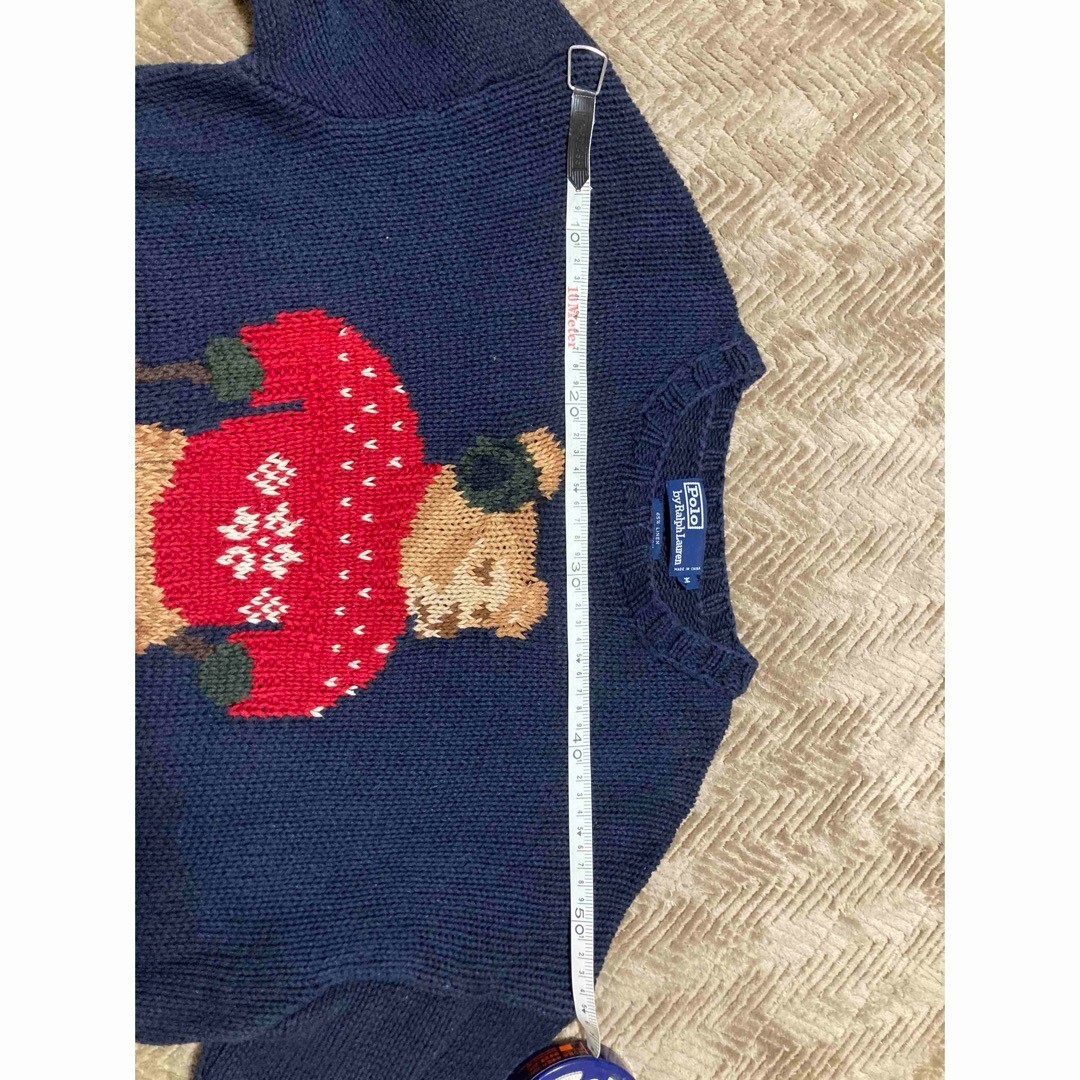 90s POLO BEAR HAND KNIT SWEATER 星条旗 Lサイズ Polo Ralph Lauren Polo Bear USA FLAG Hand Knit Sweater Navy