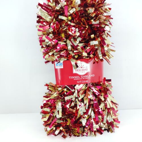 Holiday Time Tinsel Garland Red & Gold Mix 12 Ft Christmas Party Decor - Picture 1 of 6