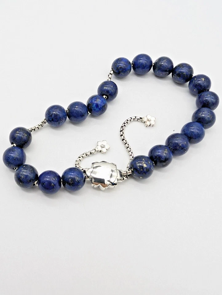 Lapis Lazuli Bead Bracelet 925 Silver – Adjustable Fit & Custom Engraving - Image 2 of 4