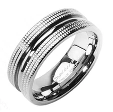 CLOSEOUT! 6/8mm Titanium Dual Edge Centered Polished Grooved Wedding Band Ring