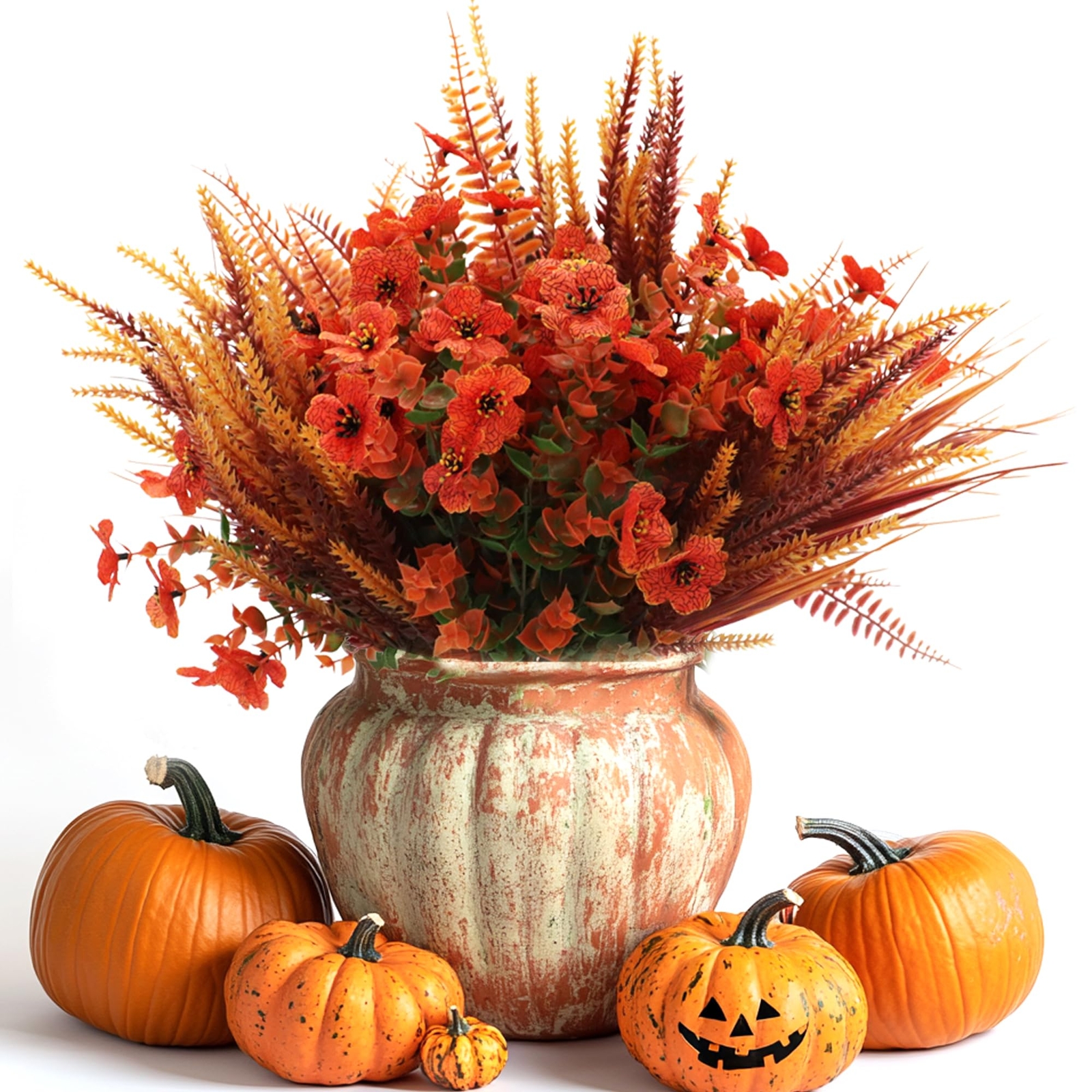 Artificial Plants Grasses for Outdoors, Fake Fall Flowers Mums for Home Indoo...-image