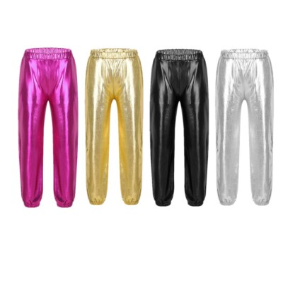 TiaoBug Mädchen Jungen Metallic Lange Hose Tanzhose Jogginghose Fasching Kostüm