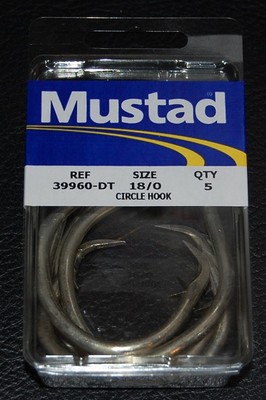 5 Mustad 39960DT Duratin Size 18/0 Circle Hooks 2X Strong Saltwater 39960DT-180