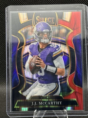 2025 Panini Select - Concourse J.J. McCarthy #63 Black &amp; Red Shock Prizm