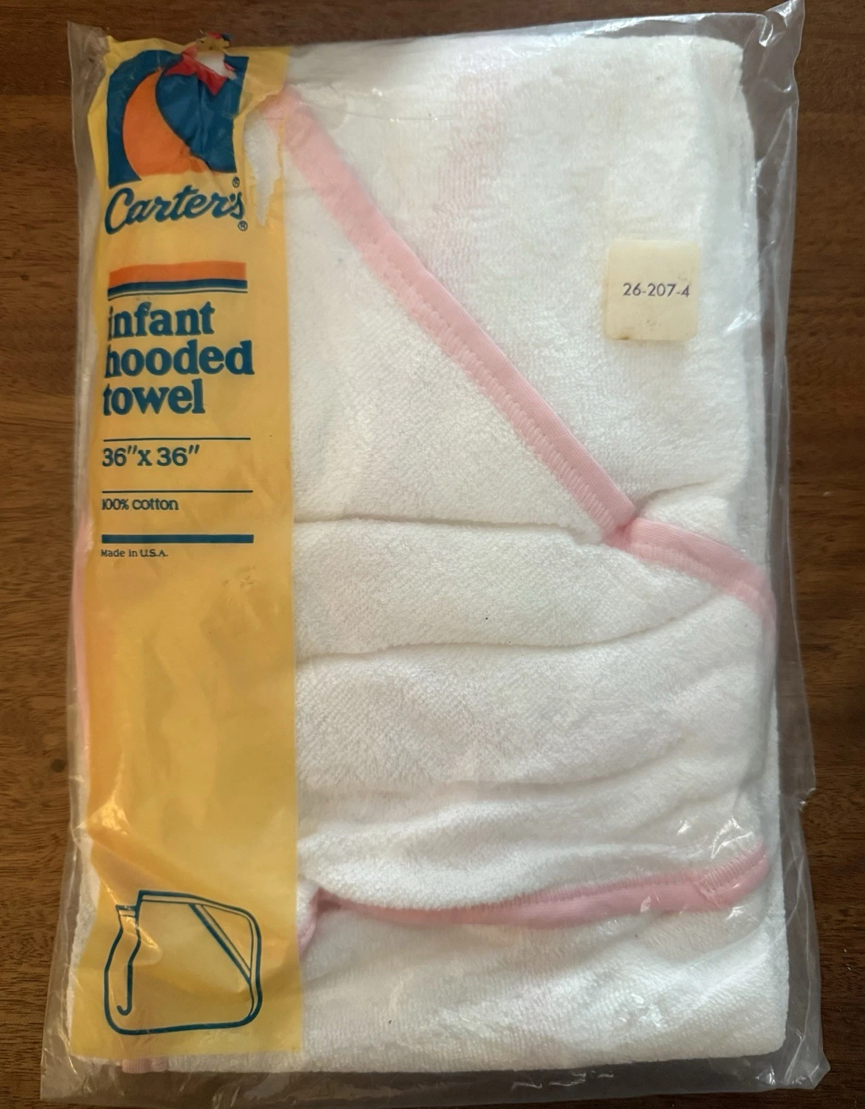 VTG Carter's Hooded Towel White Pink 100% Cotton Terry Unisex 36”x36” USA New