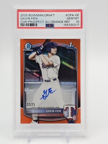 GAVIN FIEN 2025 BOWMAN DRAFT CHROME TRUE ORANGE  1ST AUTO /25 PSA 10 Q4444