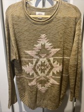 ARIAT  First Date  Sweater Pullover Heathered Beige Knitted Western Aztec Size M