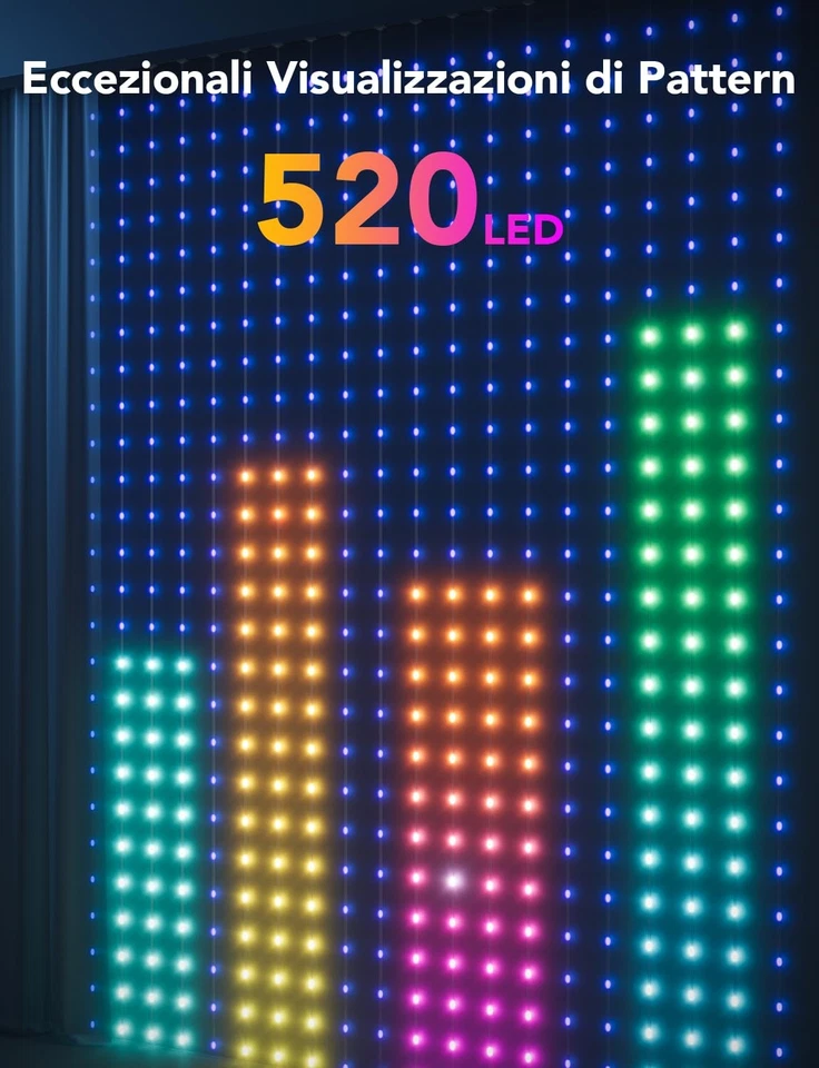 Govee Curtain Lights 520 LEDs RGBIC Luci per Tende LED WiFi Intelligenti all - Immagine 2 di 4