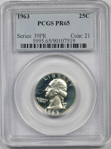 1963 25C PCGS PR 65 Washington Silver Quarter