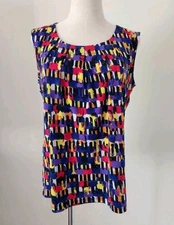 JONES STUDIO SEPARATES Black/Red/Purple/White Geometric Sleeveless Shell. SZ M.