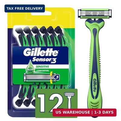 Gillette Sensor3 Sensitive Men's Disposable Shaving Razors, 12 Count