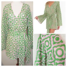 Show Me Your MUMU Dress Sz S Mini Crochet Granny Square Pink Green Retro $188