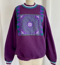 Vintage Quilted Cottagecore Grandma Cottage Sweatshirt Pullover Large L 90s USA
