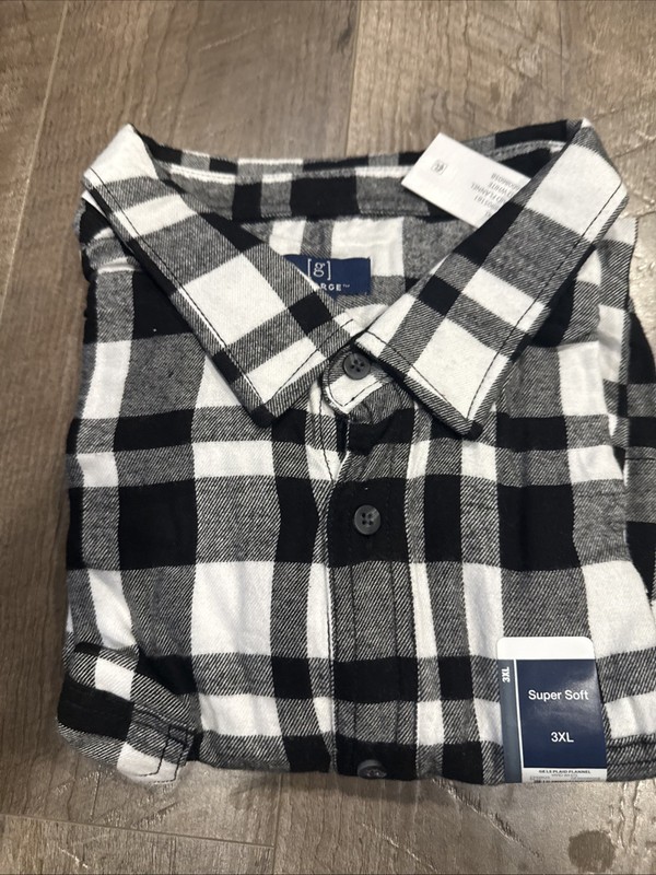 George Shirt Men's 3XL Black White Checkered Long Sleeve Button Up Shirt