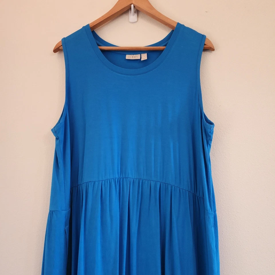 Vestido midi sin mangas tejido suave LOGO by Lori Goldstein azul para mujer XLP informal costero Foto 3 de 4