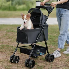 Pet Stroller for Small/Medium Dogs, Cat Stroller w/Removable Carrier, Car Sea...