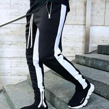 Men’s Slim Fit Joggers 👖 Zipper Track Pants Striped Gym Sweatpants Activewear