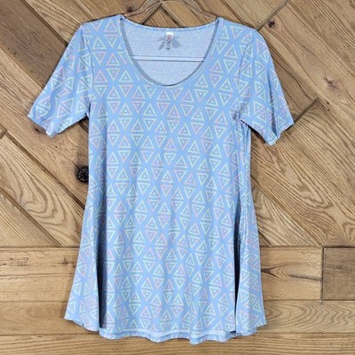 LuLaRoe Size XXS  Swing Tunic Top Pastel Blue Geometric Triangle Short Sleeve