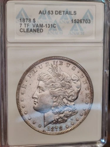VAM 131C-1878-S Morgan Dollar ANACS AU53 Details Cleaned Old Soap Box Slab