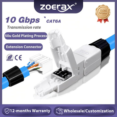 ZoeRax 10PCS Tool-Free RJ45 CAT7 CAT6A Cable Extender Junction Adapter 10Gbps