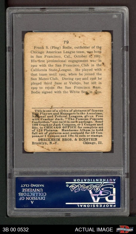 1915 Cracker Jack #79 Ping Bodie White Sox PSA 2 - GOOD - Image 2 of 2
