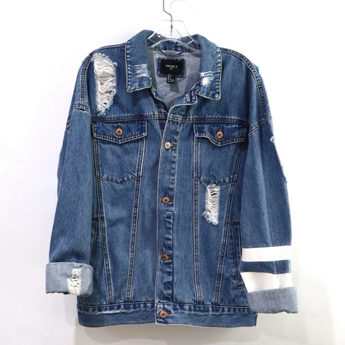 Distressed Denim Blue Jacket Forever 21 Lightweight Small video thumbnail